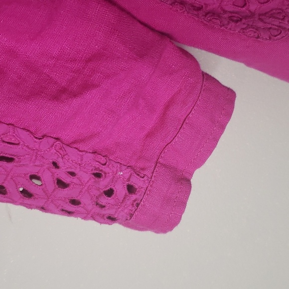 Chicos Pink Fushia 3/4 Sleeve Zip Up Linen Spring Summer Jacket Vanity Size 1 - Picture 6 of 13